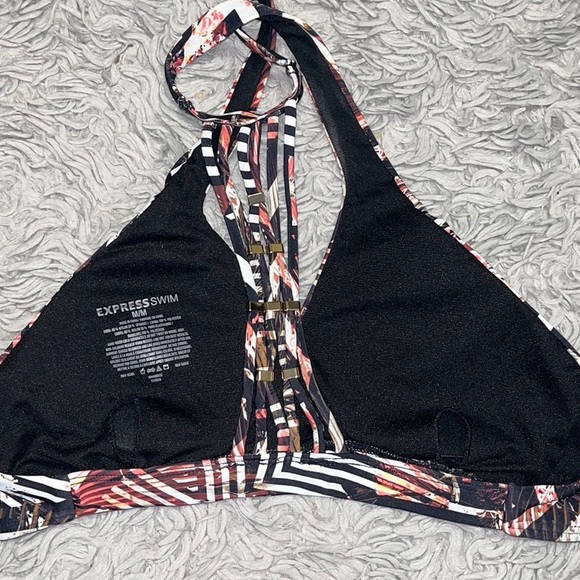Express Bikini Top Swim Black Abstract Geometric Swimsuit XS New - Picture 4 of 5